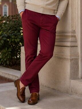 Original Penguin Men's Burgundy Chino Pants 32x32 Stretch Cotton Casual Preppy